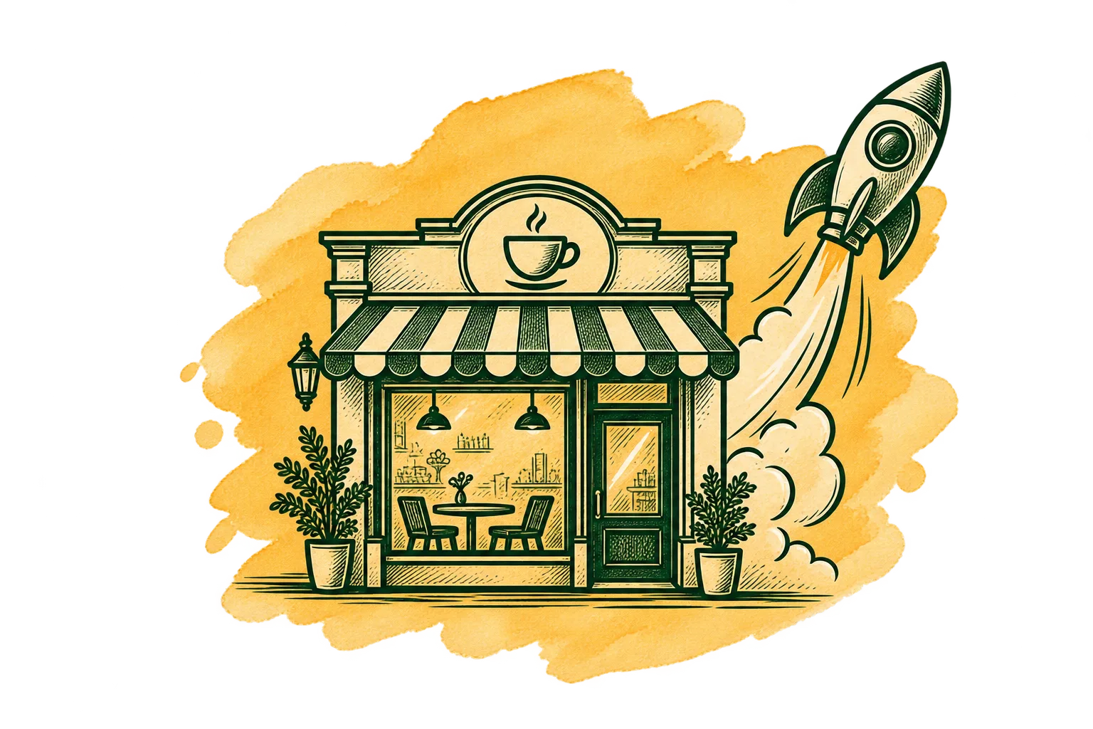 Café Rocket Launch Illustration