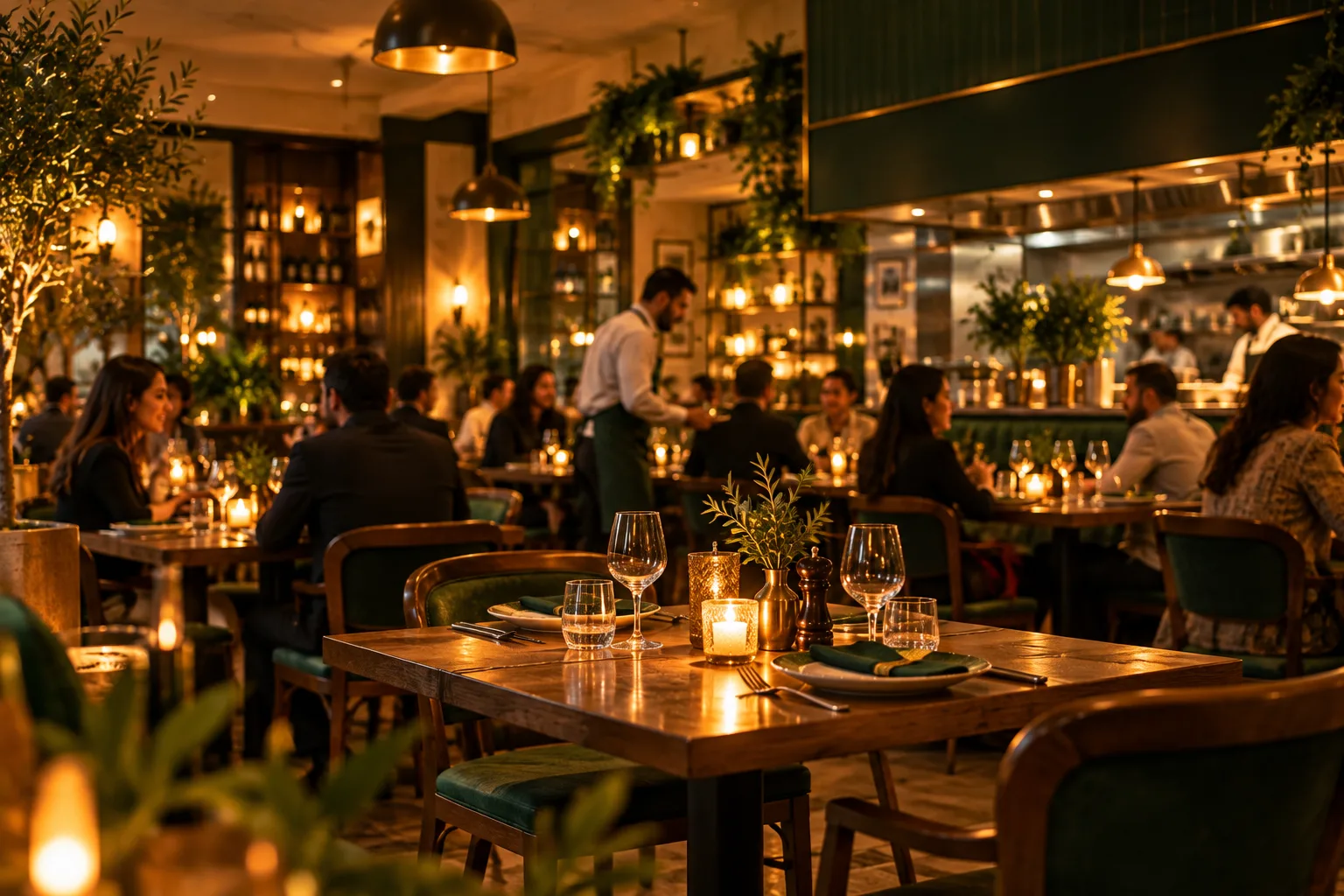 Candlelit Evening in a Green Bistro